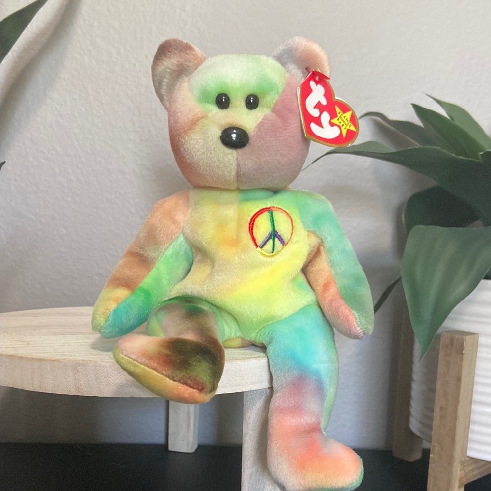 Vintage TY Beanie Babies Tie-Dye Peace Bear Plush
